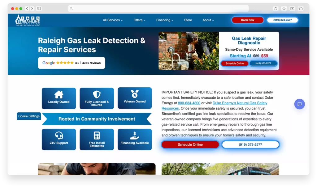 HVAC service landing page optimized for call conversions